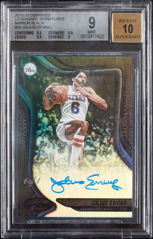 2019-20 Panini Certified Julius Erving Dr. J Mirror Black Auto 1/1 BGS 9 Auto 10