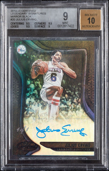 2019-20 Panini Certified Julius Erving Dr. J Mirror Black Auto 1/1 BGS 9 Auto 10