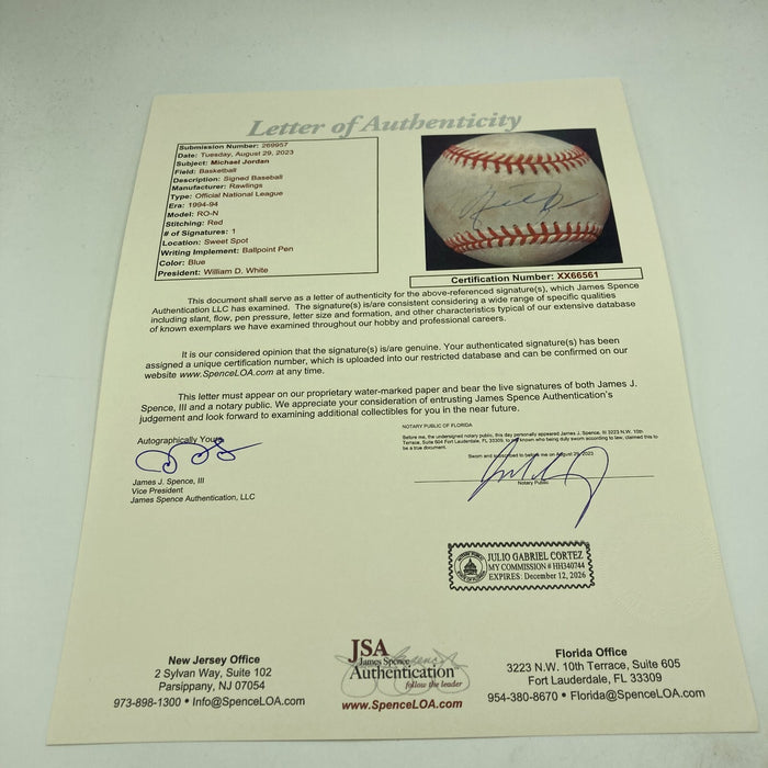 Michael Jordan Signed 1994 Official National League Baseball JSA COA Auto