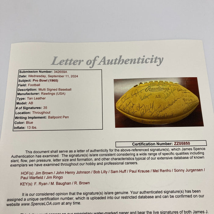 1965 Pro Bowl Team Signed Football 35 Sigs With Jim Brown JSA COA