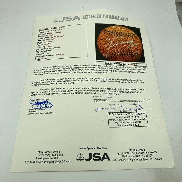 Michael Jordan Signed Nike Basketball Style Baseball UDA Upper Deck & JSA COA
