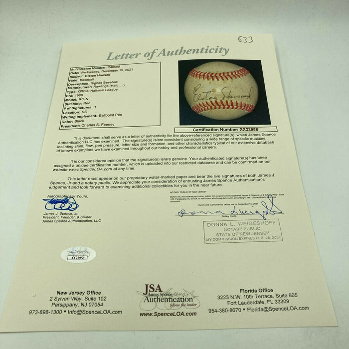 Beautiful Elston Howard Single Signed Baseball JSA COA Rare Sweet Spot Signature