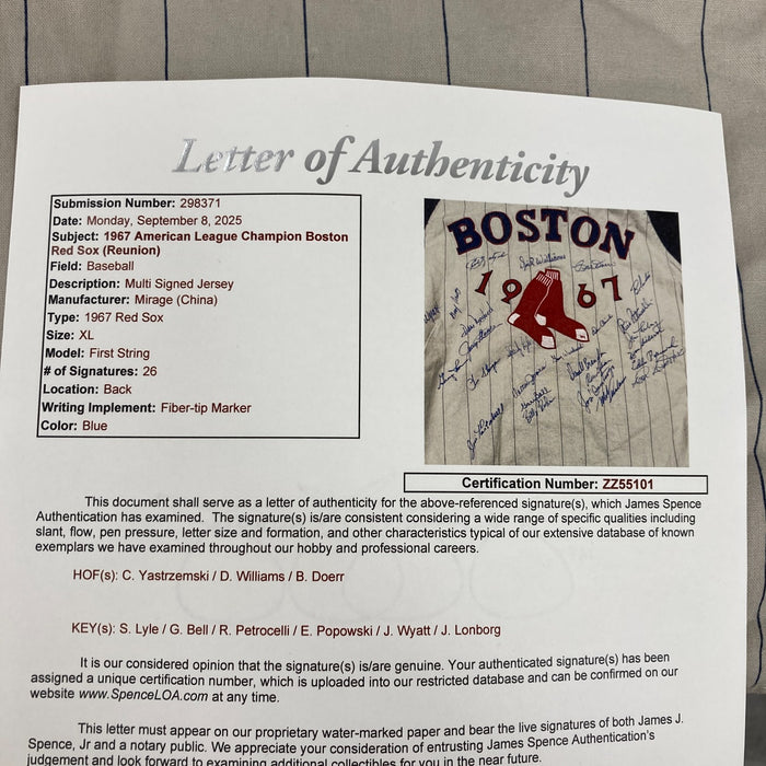 1967 Boston Red Sox AL Champs Team Signed Jersey Carl Yastrzemski 26 Sigs JSA