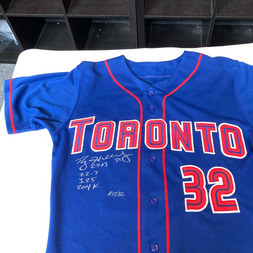 Stunning Roy Halladay Signed Heavily Inscribed Toronto Blue Jays STAT Jersey JSA