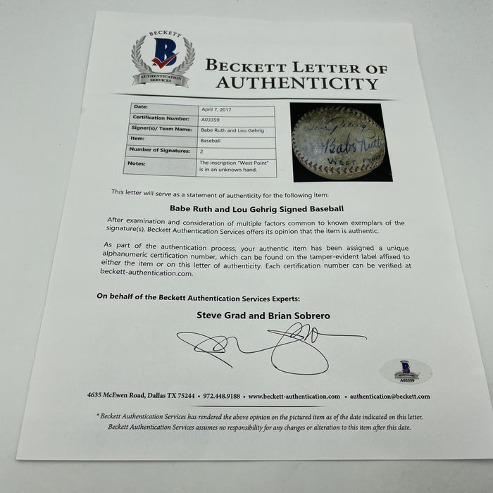Stunning Babe Ruth & Lou Gehrig Signed American League Baseball PSA DNA & JSA