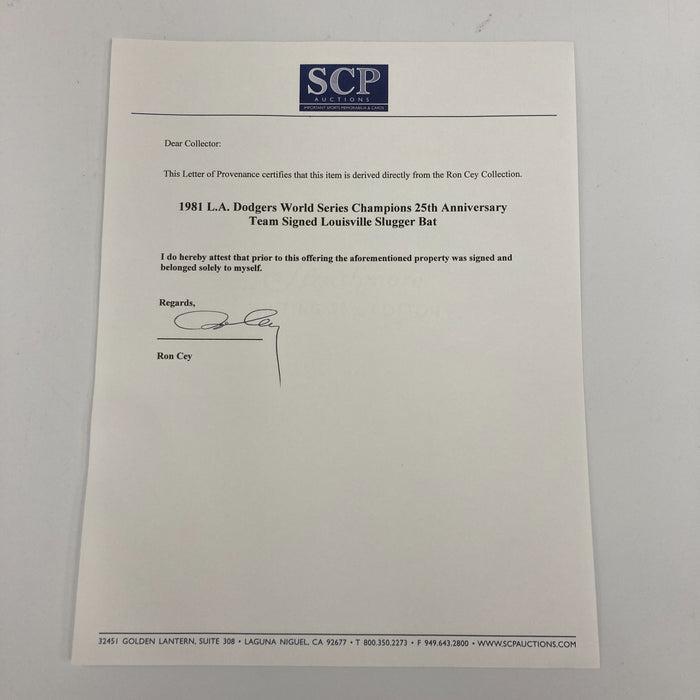 1981 Los Angeles Dodgers World Series Champs Team Signed Baseball Bat MLB Auth