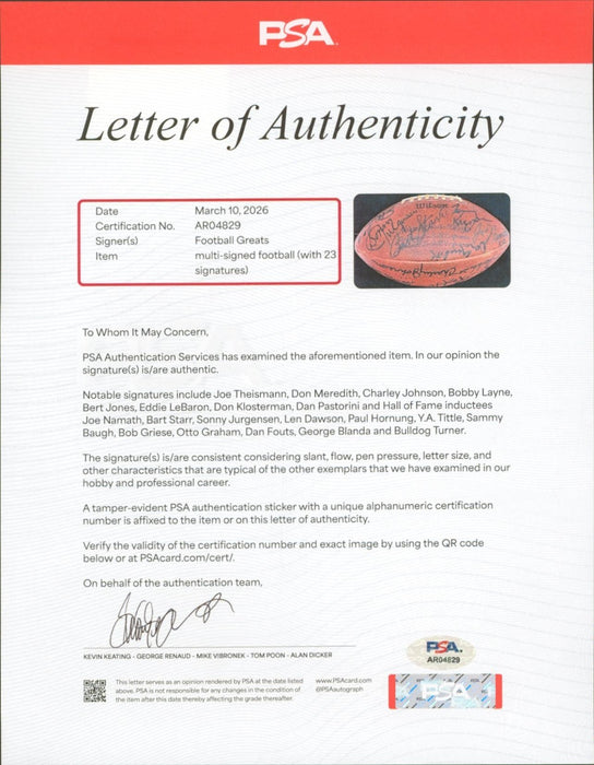 Quarterback HOF Legends Multi Signed Football 23 Sigs Bart Starr Joe Namath PSA