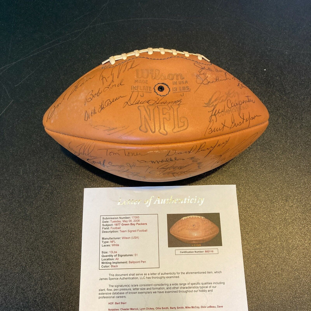 1977 Green Bay Packers Team Signed NFL Football 51 Sigs With Bart Starr JSA COA