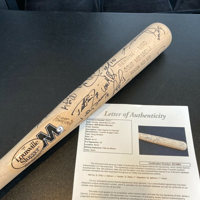 2005 Boston Red Sox Team Signed Game Issued Baseball Bat David Ortiz JSA COA