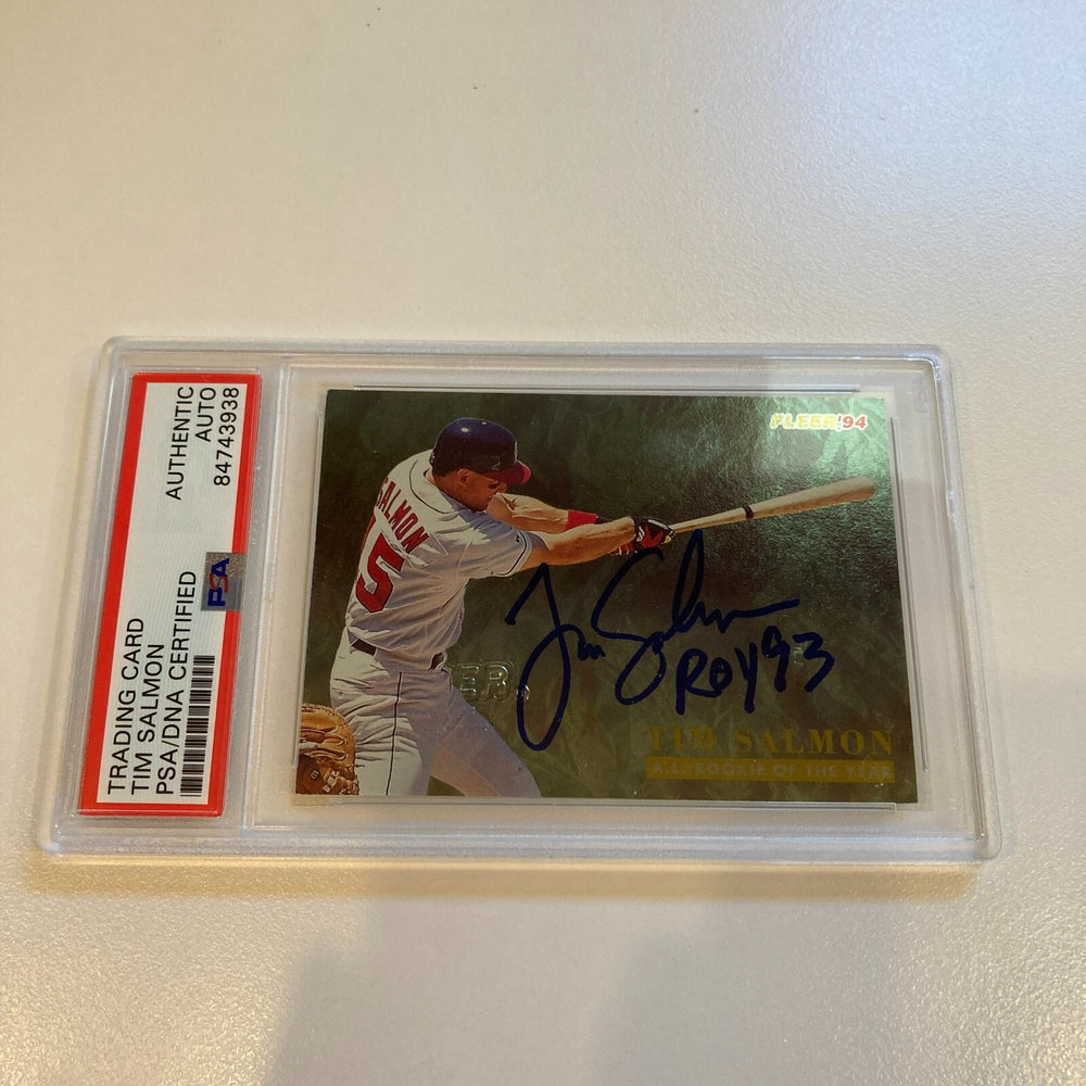 Rare 1994 Fleer Tim Salmon "ROY 1993" Signed Promo Card With Fleer Stamp PSA DNA