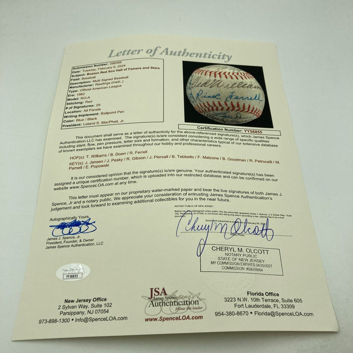 Ted Williams Boston Red Sox Legends Multi Signed Baseball 29 Signatures JSA COA