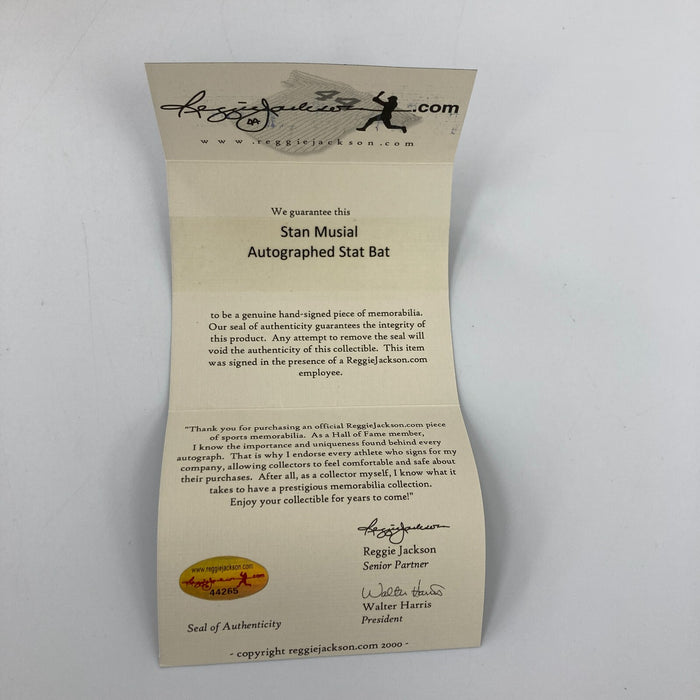 Stan Musial Signed Heavily Inscribed STAT Baseball Bat Reggie Jackson COA