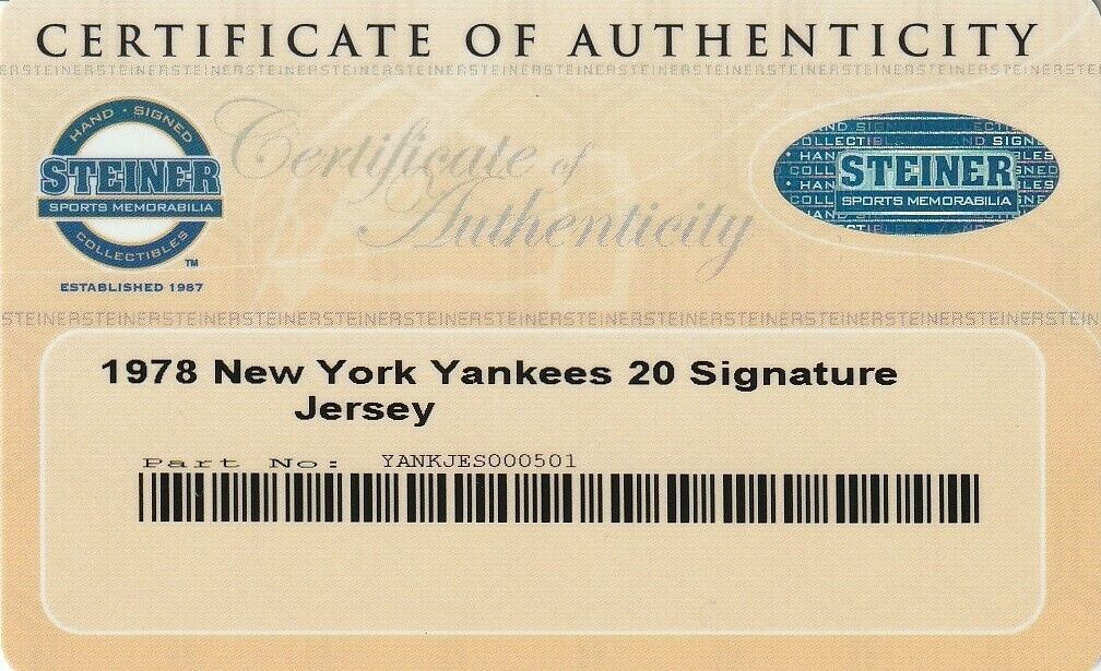 1978 New York Yankees World Series Champs Team Signed Jersey With Steiner COA