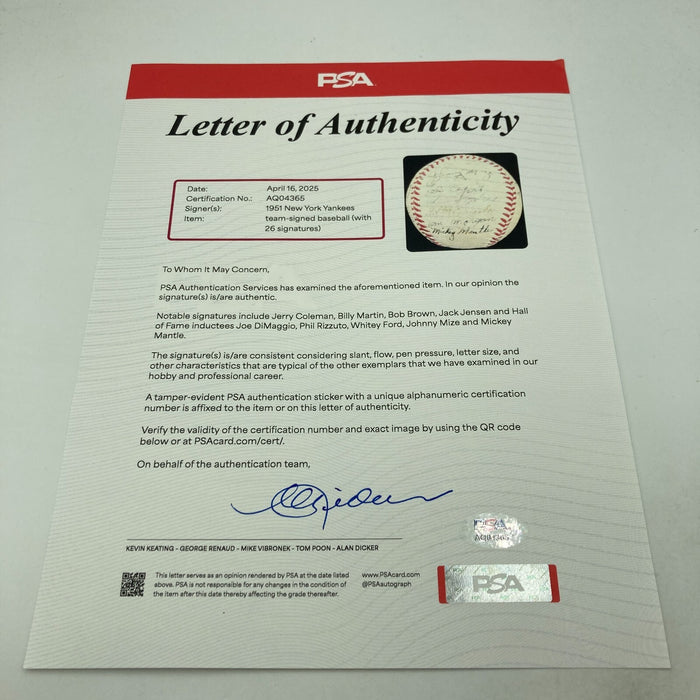 1951 Yankees World Series Champs Team Signed Baseball Mickey Mantle Rookie PSA