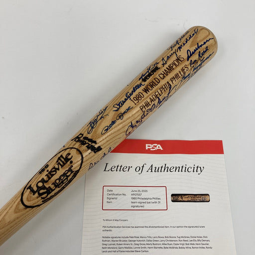 1980 Philadelphia Phillies World Series Champs Team Signed Bat 31 Sigs PSA DNA