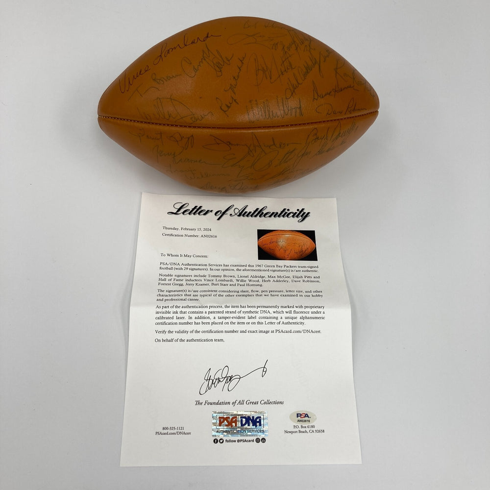 The Finest 1967 Green Bay Packers Super Bowl II Champs Team Signed Football PSA