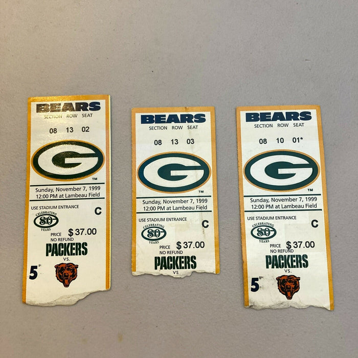 Lot Of (3) 1999 Green Bay Packers VS Chicago Bears Tickets NFL  Brett Favre