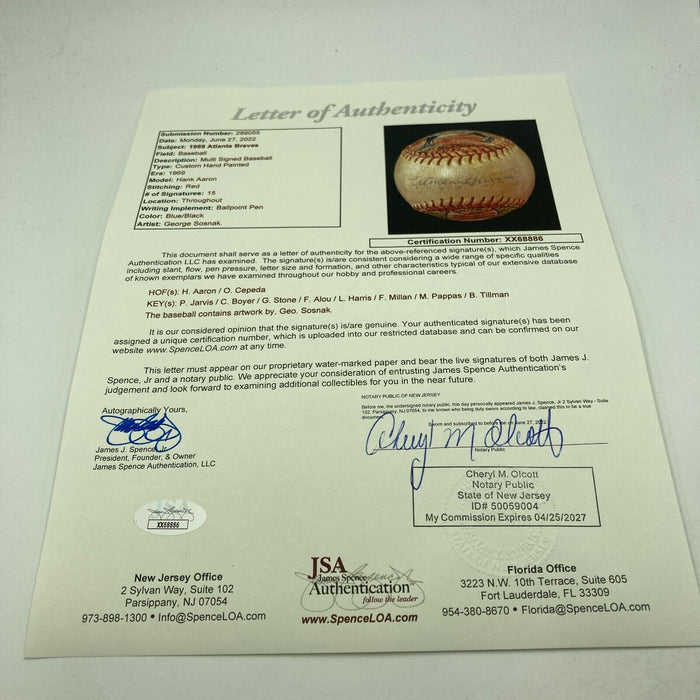 Beautiful Hank Aaron Signed Hand Painted George Sosnak Folk Art Baseball JSA COA