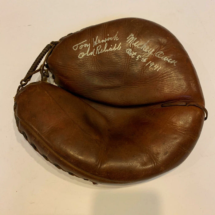 Incredible Mickey Owen & Tommy Henrich 1941 World Series Signed Glove Mitt JSA