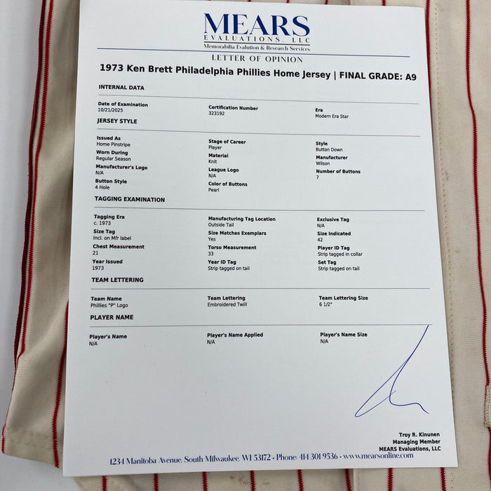 Ken Brett 1973 Game Used Philadelphia Phillies Jersey MEARS A9 The Finest