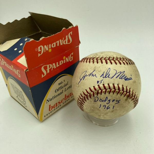 John De Merit Signed 1961 Actual Hit Game Used Baseball Milwaukee Braves JSA COA