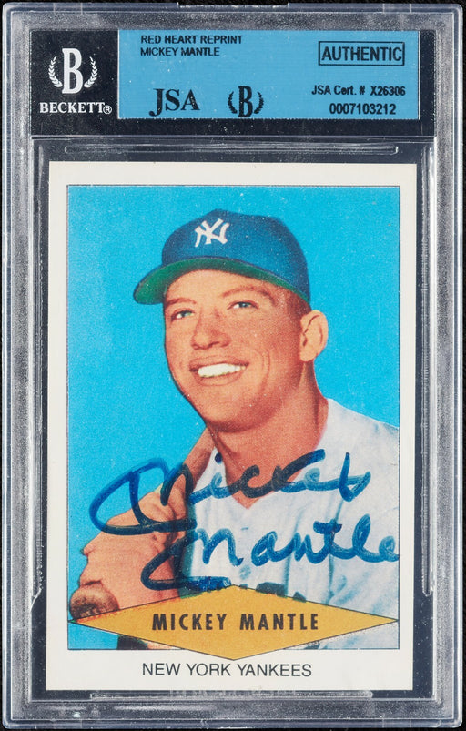 Mickey Mantle Signed 1954 Red Heart RP Baseball Card Beckett & JSA COA
