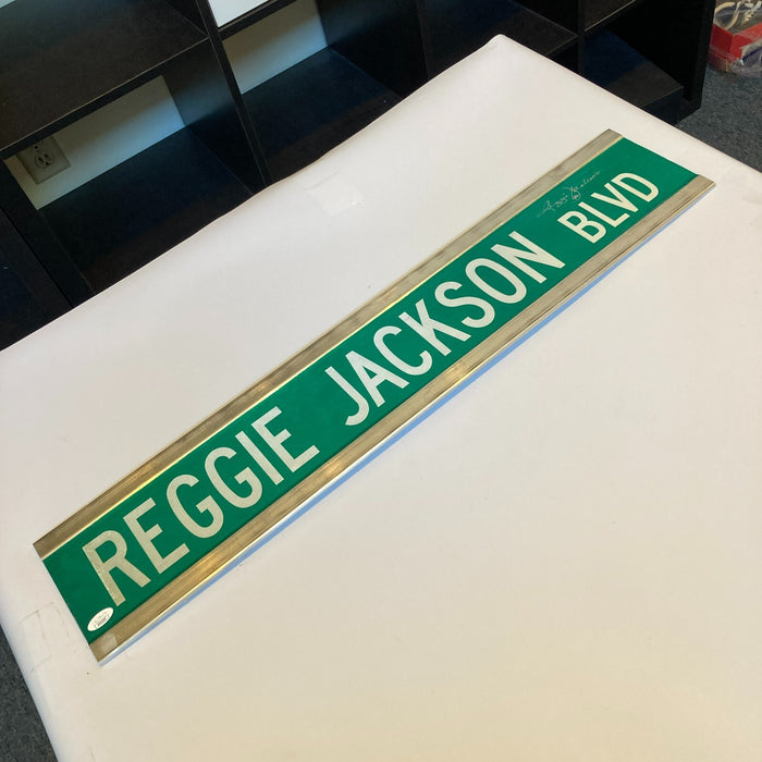 Reggie Jackson Signed 6x30 Street Sign Reggie Jackson BLVD JSA COA