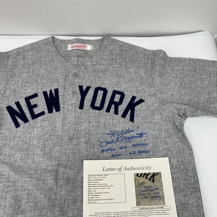 Phil Rizzuto Signed Inscribed STATS New York Yankees Mitchell & Ness Jersey JSA