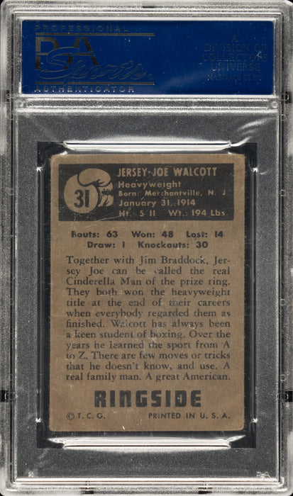 1951 Topps Ringside Boxing #31 Jersey Joe Walcott Signed Card PSA DNA 1/1!