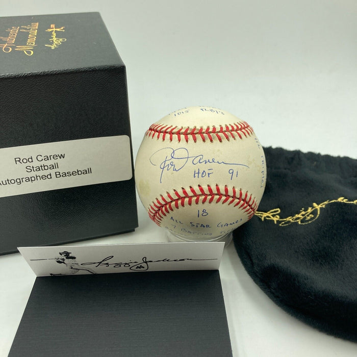 Rod Carew Signed Heavily Inscribed Career STAT Baseball Reggie Jackson COA