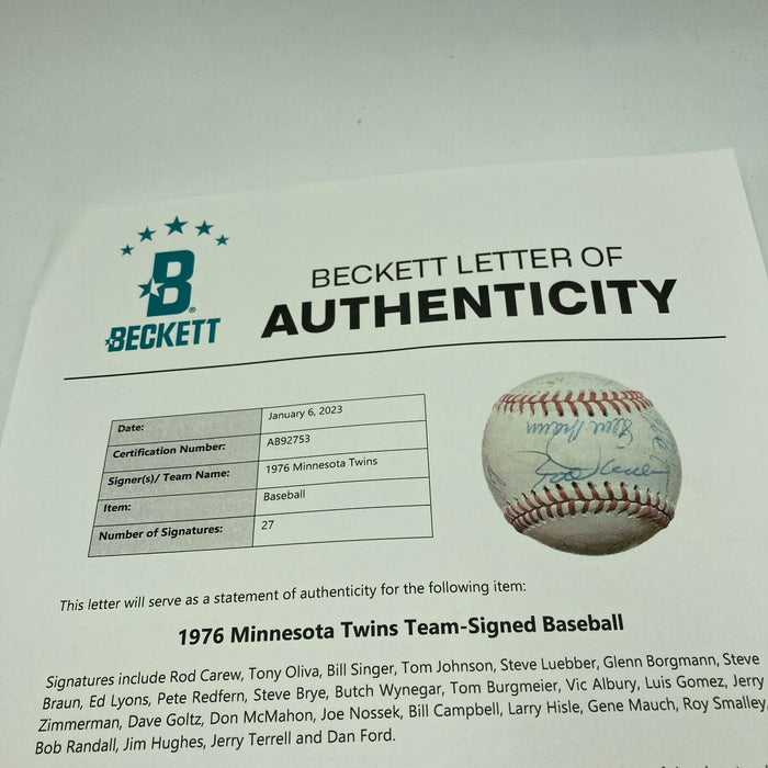 1976 Minnesota Twins Team Signed American League Baseball Beckett COA
