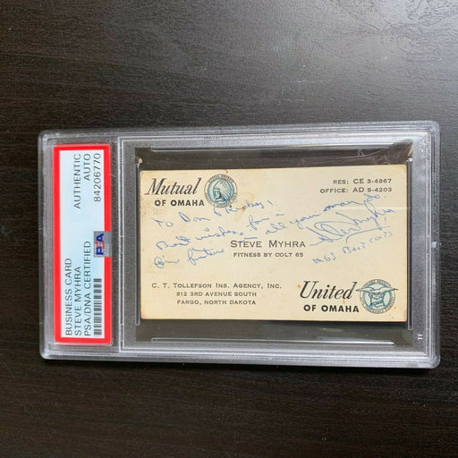 Steve Myhra Signed Original 1950's Personal Business Card PSA DNA NFL Colts