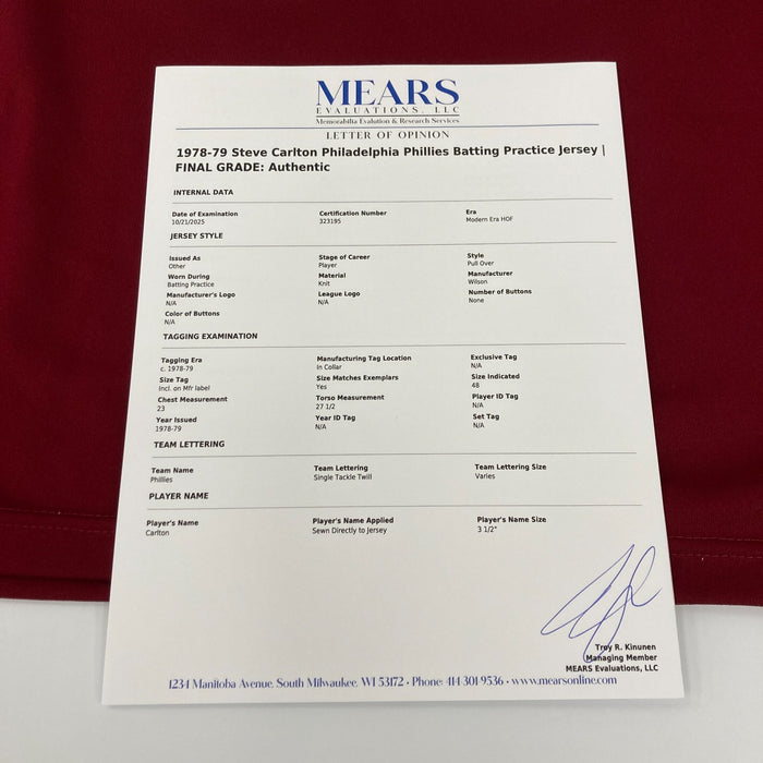 Steve Carlton Signed 1978 Game Used Philadelphia Phillies Jersey MEARS COA