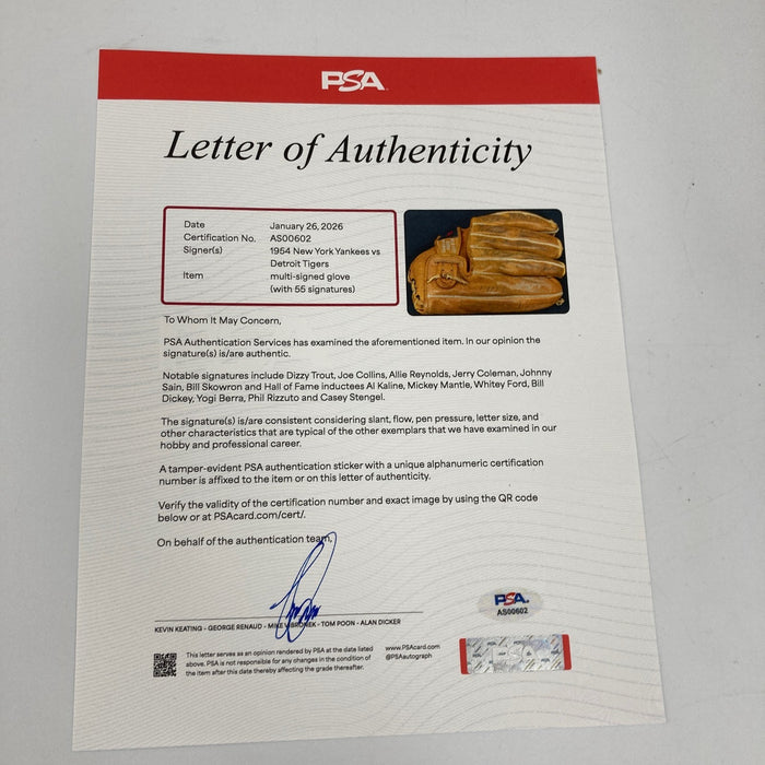 1954 New York Yankees Team Signed Baseball Glove 55 Sigs Mickey Mantle PSA DNA