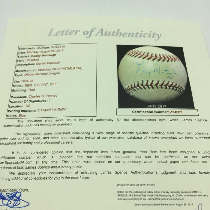 Rare Danny Murtaugh Single Signed National League Baseball With JSA COA Pirates