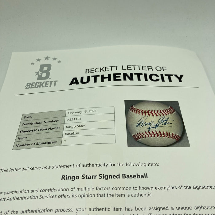 Ringo Starr Beatles Single Signed American League Baseball Beckett COA