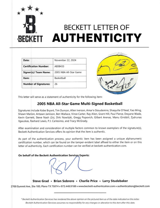 Kobe Bryant Shaq Tim Duncan 2005 All Star Game Team Signed Basketball Beckett