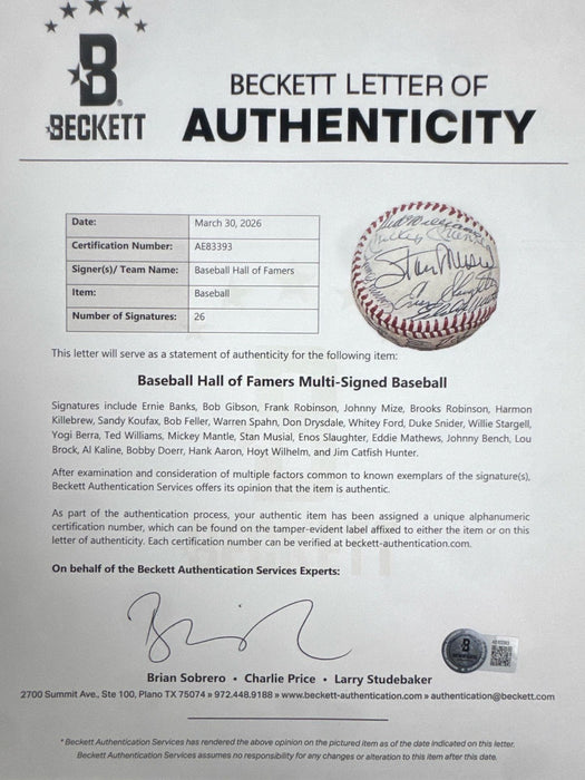 Mickey Mantle Ted Williams Sandy Koufax Hall Of Fame Multi Signed Baseball BAS