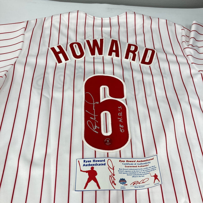 Ryan Howard Signed & Inscribed "58 HR's" Philadelphia Phillies Jersey With COA