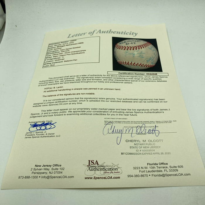1984 Michigan Wolverines Team Signed College World Series Game Baseball JSA COA