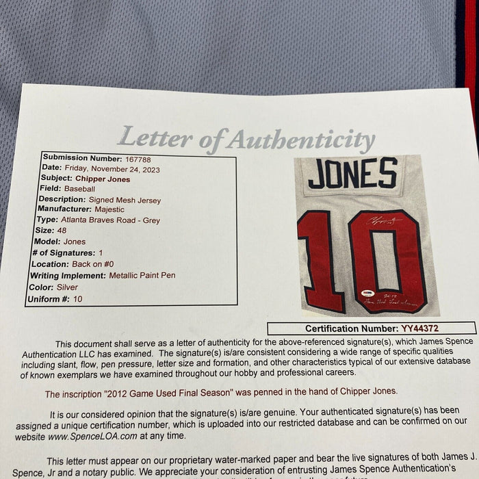 Chipper Jones Signed 2012 Final Season Game Used Atlanta Braves Jersey JSA COA