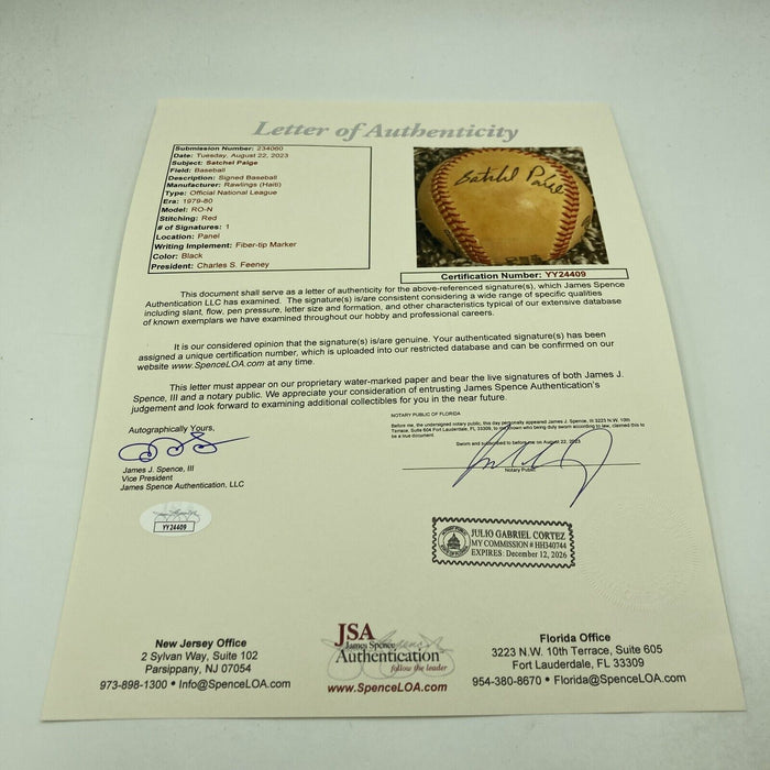 Satchel Paige Single Signed Official National League (Feeney) Baseball JSA COA