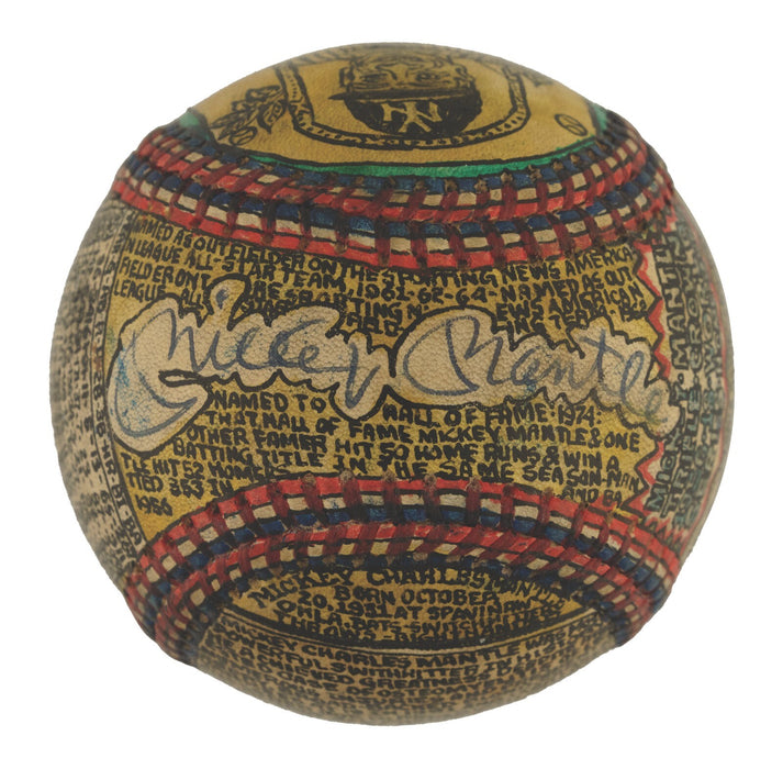 Beautiful Mickey Mantle Hand Painted George Sosnak Folk Art Baseball 1/1 Signed
