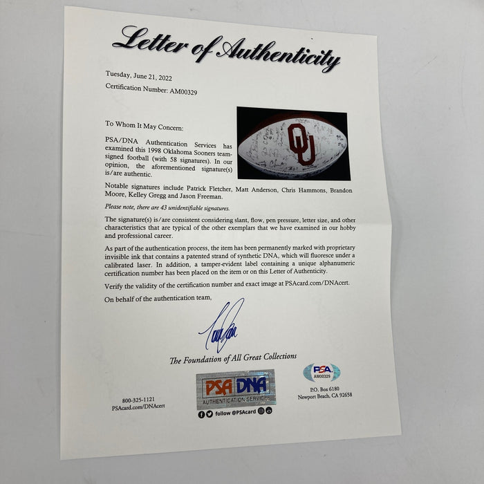 1998 Oklahoma Sooners Team Signed Football PSA DNA COA