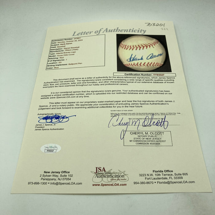 Vintage Hank Aaron Single Signed 1970's Braves Baseball JSA COA