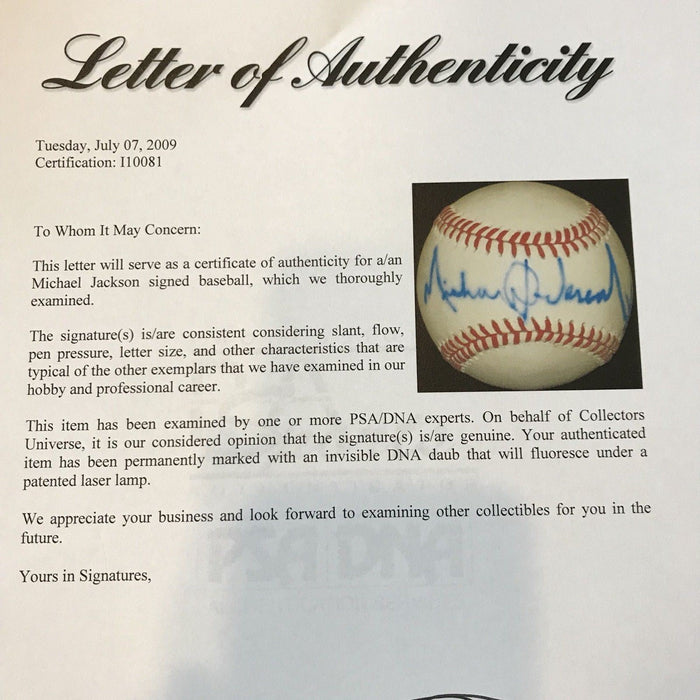 RARE Michael Jackson Signed Autographed National League Baseball PSA DNA COA