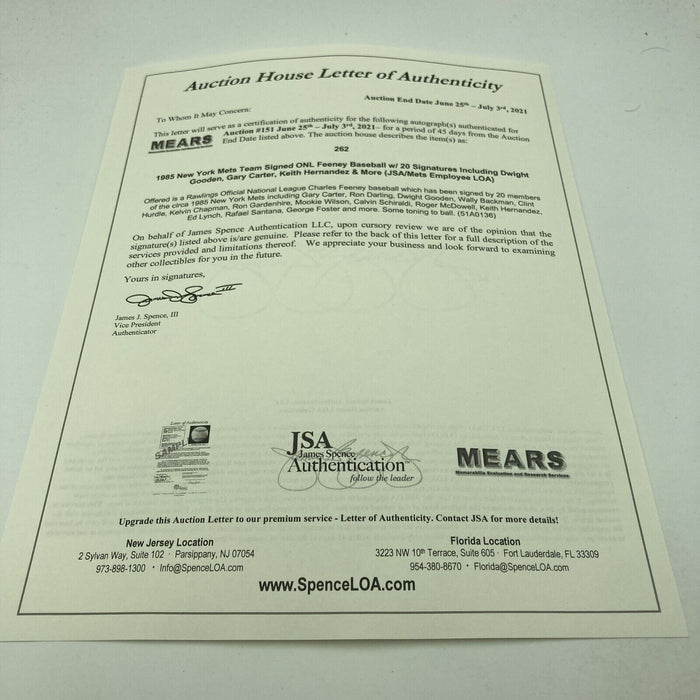 1985 New York Mets Team Signed National League Baseball Gary Carter JSA COA