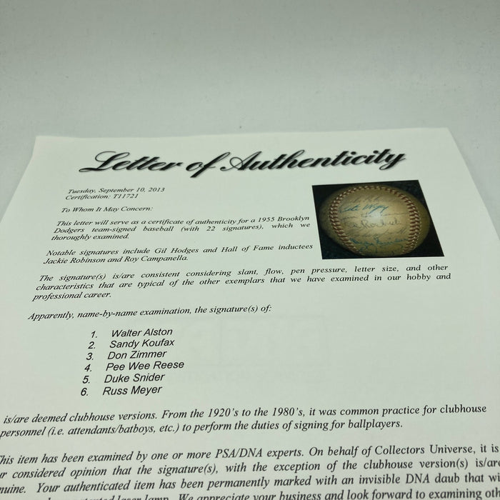 1955 Brooklyn Dodgers W.S. Champs Team Signed Baseball Jackie Robinson PSA DNA