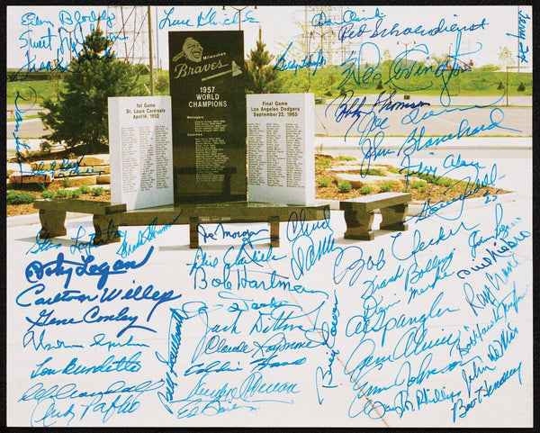 Milwaukee Braves Monument 8x10 Photo Signed by 50 Braves Beckett COA