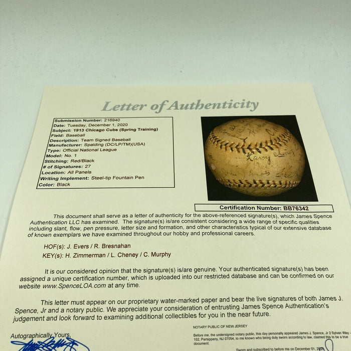 Historic 1913 Chicago Cubs Team Signed Baseball 26 Sigs Johnny Evers JSA COA